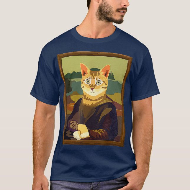 Funny Meowna Mona Lisa Art Cat Parody T-Shirt (Front)