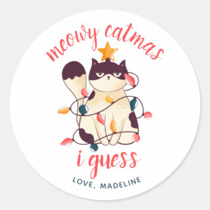 Funny Meowy Catmas Cat Lover Classic Round Sticker