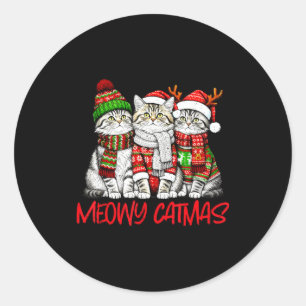 Funny Meowy Catmas Christmas Cats Ugly Sweater Gra Classic Round Sticker