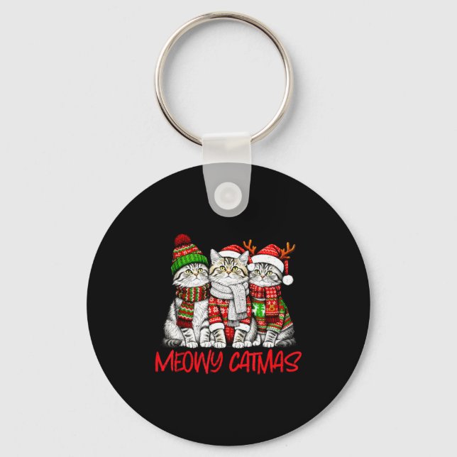 Funny Meowy Catmas Christmas Cats Ugly Sweater Gra Key Ring (Front)