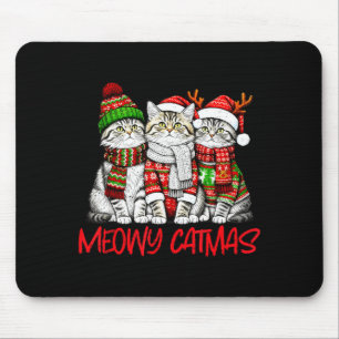 Funny Meowy Catmas Christmas Cats Ugly Sweater Gra Mouse Mat