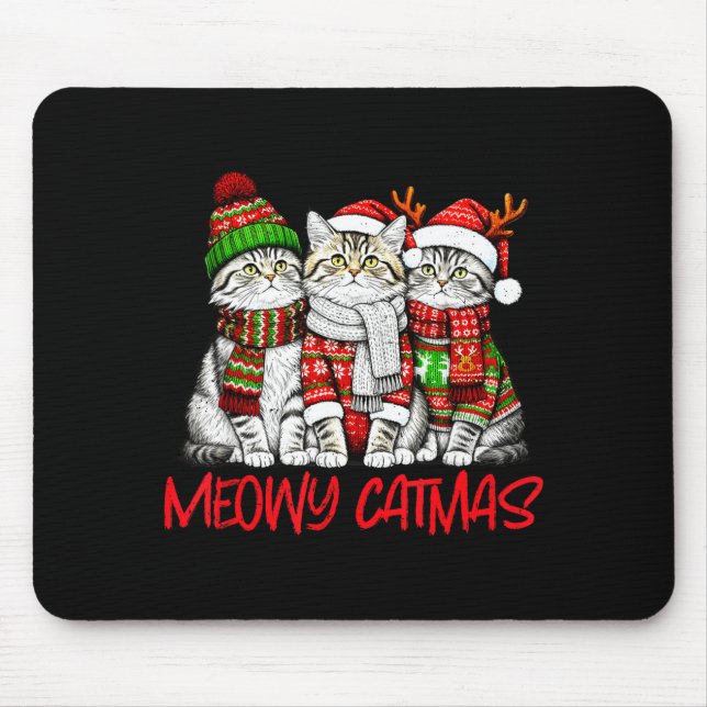 Funny Meowy Catmas Christmas Cats Ugly Sweater Gra Mouse Mat (Front)