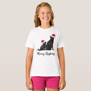 Funny Meowy Christmas Black Cats Santa Hat T-Shirt