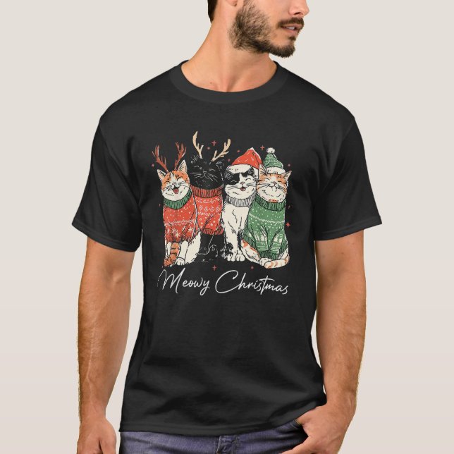 Funny Meowy Christmas Cat Xmas for Mens Womans Kid T-Shirt (Front)