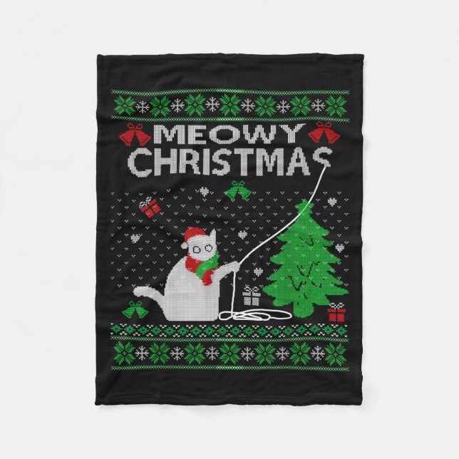 Funny Meowy Christmas Cats Xmas Cute Cat Lover Ugl Fleece Blanket (Front)