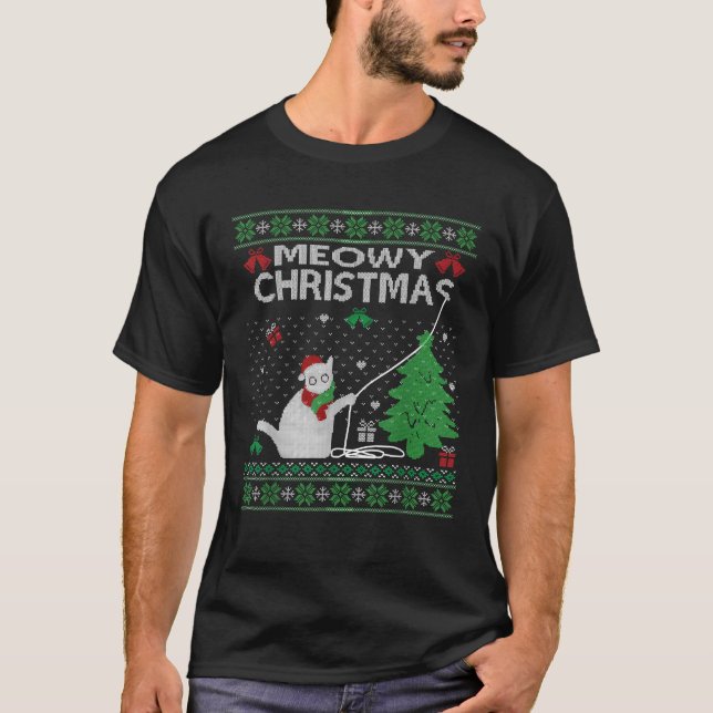 Funny Meowy Christmas Cats Xmas Cute Cat Lover Ugl T-Shirt (Front)