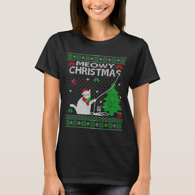 Funny Meowy Christmas Cats Xmas Cute Cat Lover Ugl T-Shirt (Front)