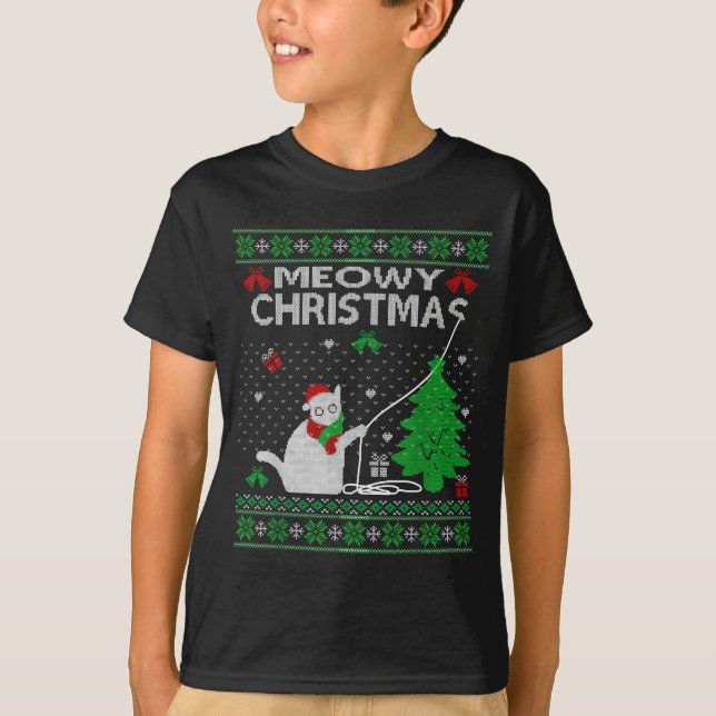Funny Meowy Christmas Cats Xmas Cute Cat Lover Ugl T-Shirt (Front)