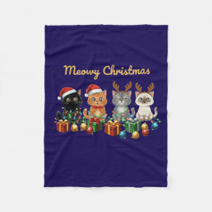 Funny Meowy Christmas Cute Cats Holiday Kittens Fleece Blanket