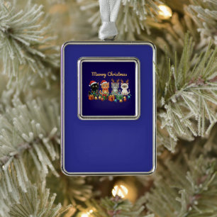 Funny Meowy Christmas Cute Cats Holiday Kittens Silver Plated Framed Ornament