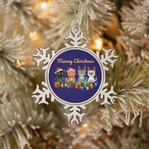 Funny Meowy Christmas Cute Cats Holiday Kittens Snowflake Pewter Christmas Ornament