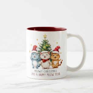 Funny Meowy Christmas Happy New Year Cats Two-Tone Coffee Mug