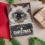 Funny Meowy Christmas Holiday Cat Photo<br><div class="desc">Calling all Cat Lovers! Send out "Meowy Christmas" greetings to friends and family with this fun holiday card featuring your cat's photo on the front and a fun paw print pattern on the back. Set against a black chalkboard background, a snowy border surrounds vintage style text that reads "Meowy Christmas"....</div>