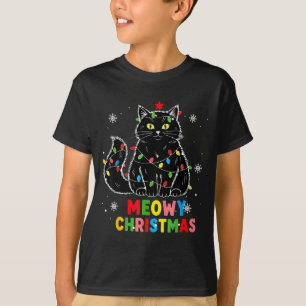 Funny Meowy Christmas Xmas Lights Black Cat Pajama T-Shirt
