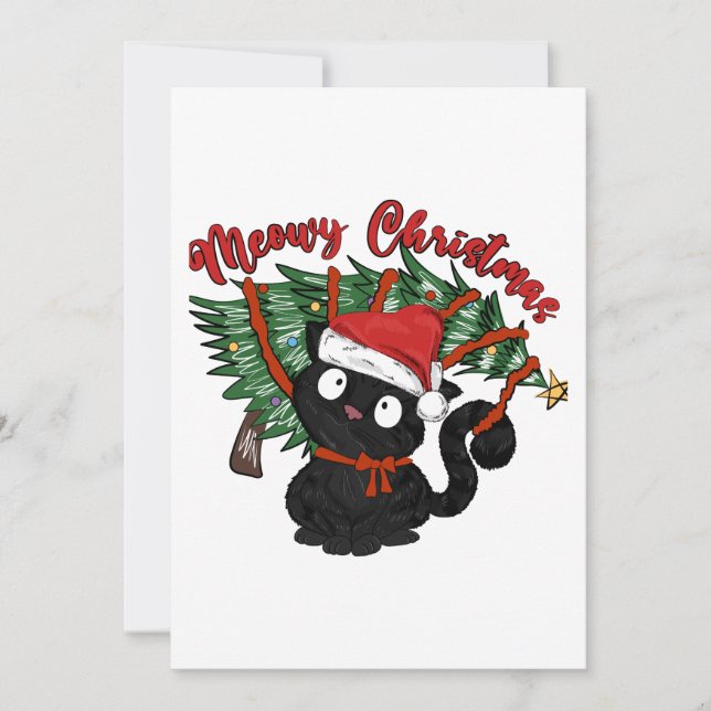 Funny Meowy Cute Cat Merry Christmas Holiday Card (Front)