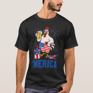 Funny Merica Chicken With Beer Glass USA Independe T-Shirt