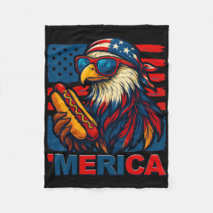 Funny Merica Eagle Hotdog Usa Flag 4th Of July Pat Fleece Blanket