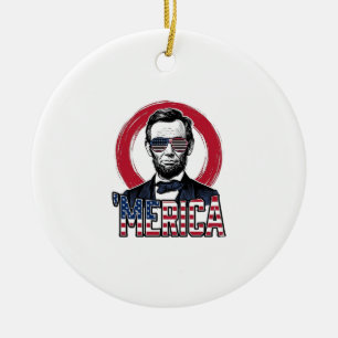 Funny Merica Patriotic President Vintage Vector De Ceramic Tree Decoration