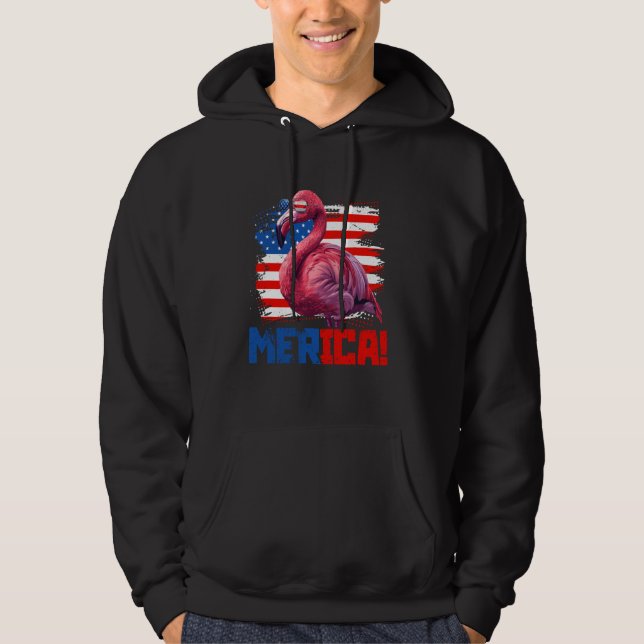 Funny Merica Pink Flamingo Lovers American Flag 4t Hoodie (Front)