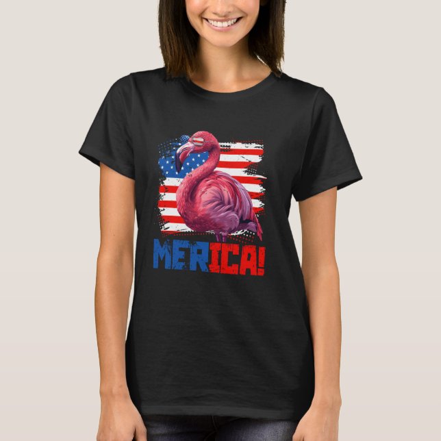 Funny Merica Pink Flamingo Lovers American Flag 4t T-Shirt (Front)