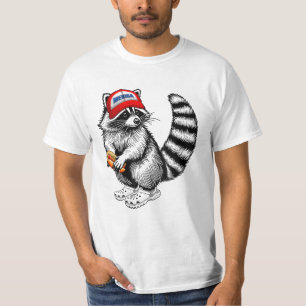 Funny Merica Racoon Holding Hotdog USA Flag T-Shirt