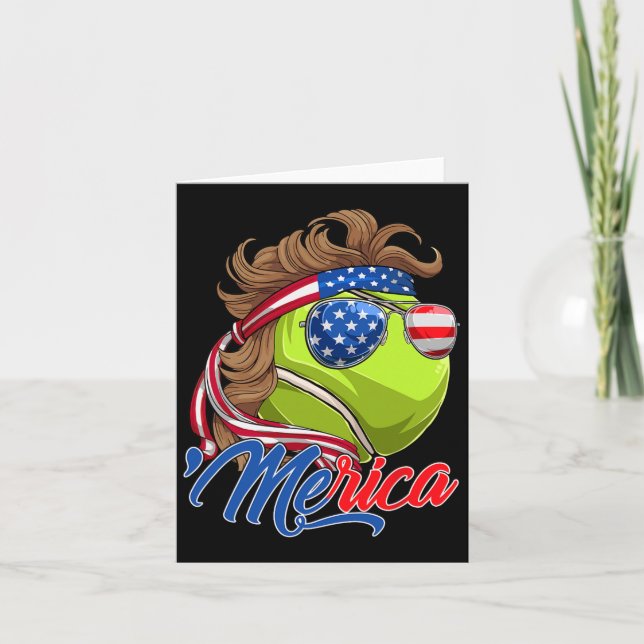 Funny Merica Tennis Ball And Usa Flag Sungles 4th  Card (Front)