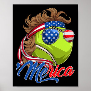 Funny Merica Tennis Ball And Usa Flag Sungles 4th Poster