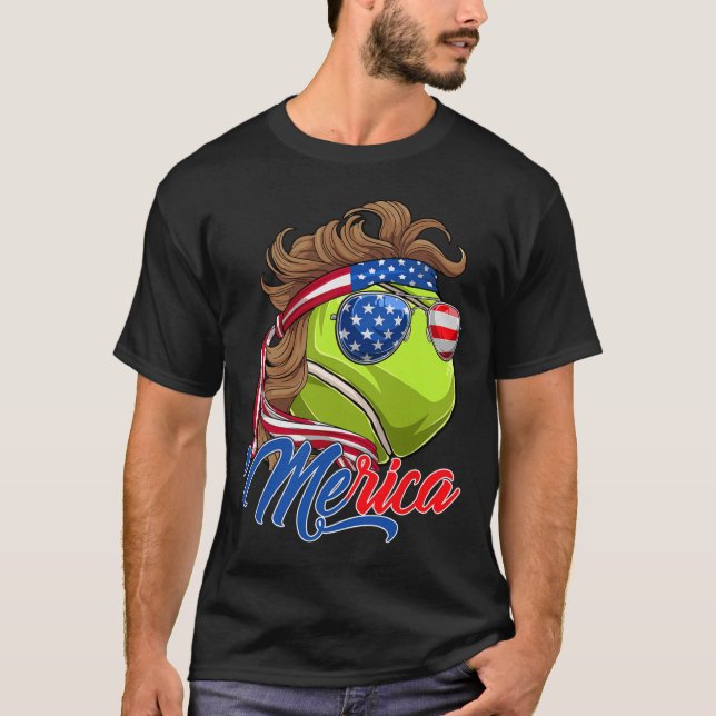 Funny Merica Tennis Ball And Usa Flag Sungles 4th  T-Shirt (Front)