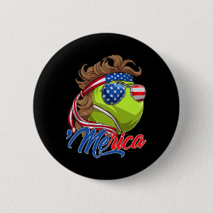 Funny Merica Tennis Ll And Usa Flag Sungles 4th Of 6 Cm Round Badge
