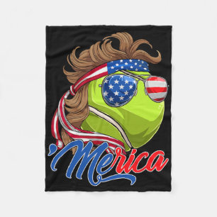 Funny Merica Tennis Ll And Usa Flag Sungles 4th Of Fleece Blanket