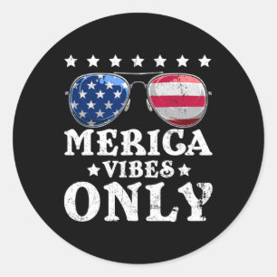 Funny Merica Vibes Only American Flag Sungles 4th Classic Round Sticker