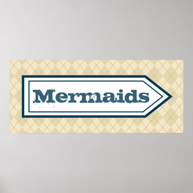 Funny Mermaid Beach Sign Wall Art Poster (Front)