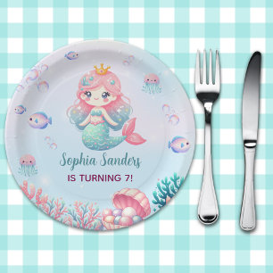 Funny  Mermaid Birthday Girl Paper Plate