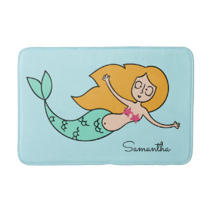 Funny Mermaid custom name & colour bath mats
