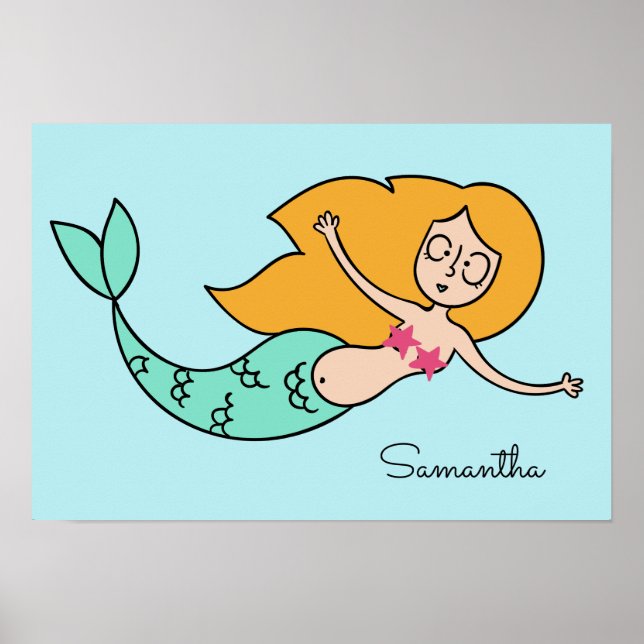 Funny Mermaid custom name & colour poster (Front)