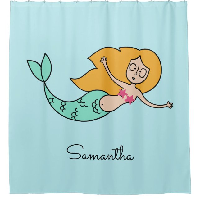 Funny Mermaid custom name & colour shower curtain (Front)