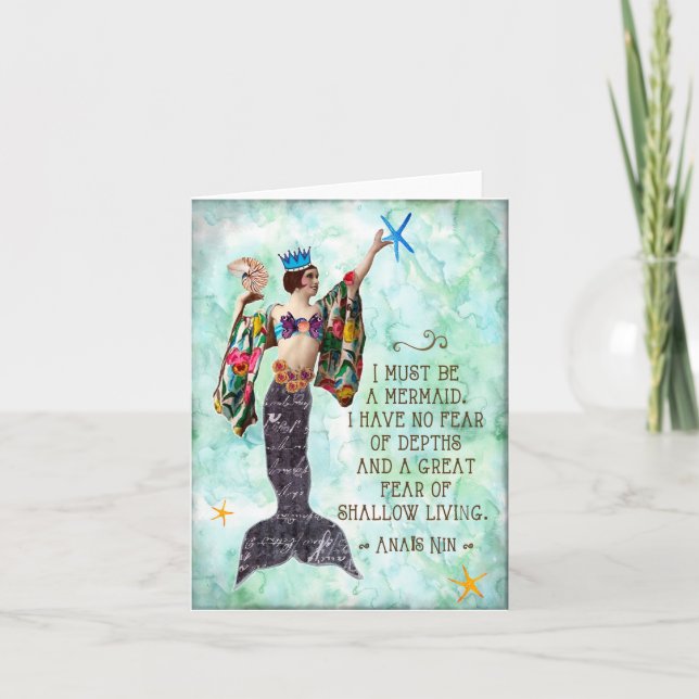 funny mermaid quote notecard anais nin (Front)