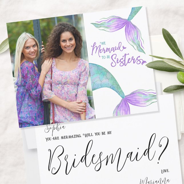 Funny Mermaid Sisters Bridesmaid Photo Proposal Postcard (Creator Uploaded)