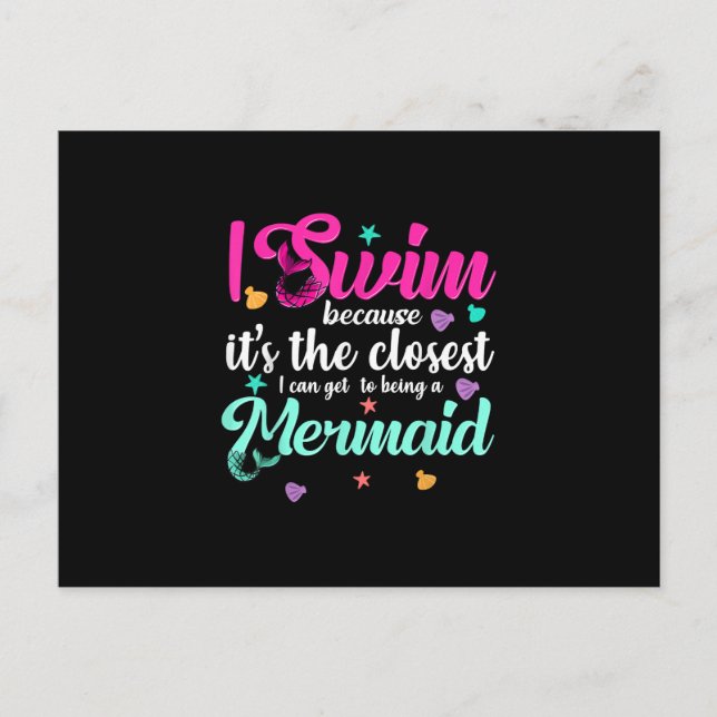 Funny Mermaid Swimming Quote Women And Girl Gift Announcement Postcard (Front)