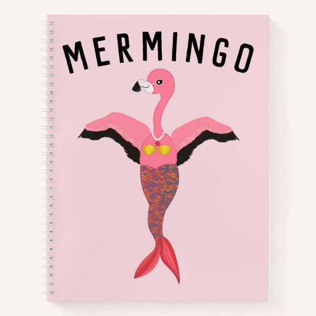 Funny Mermingo Flamingo Mermaid Magic Creature Notebook (Front)