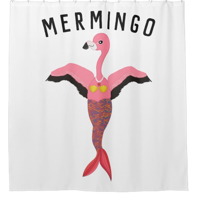 Funny Mermingo: Flamingo-Mermaid Shower Curtain (Front)
