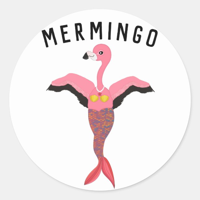 Funny Mermingo Graphic: Flamingo-Mermaid Hybrid Classic Round Sticker (Front)