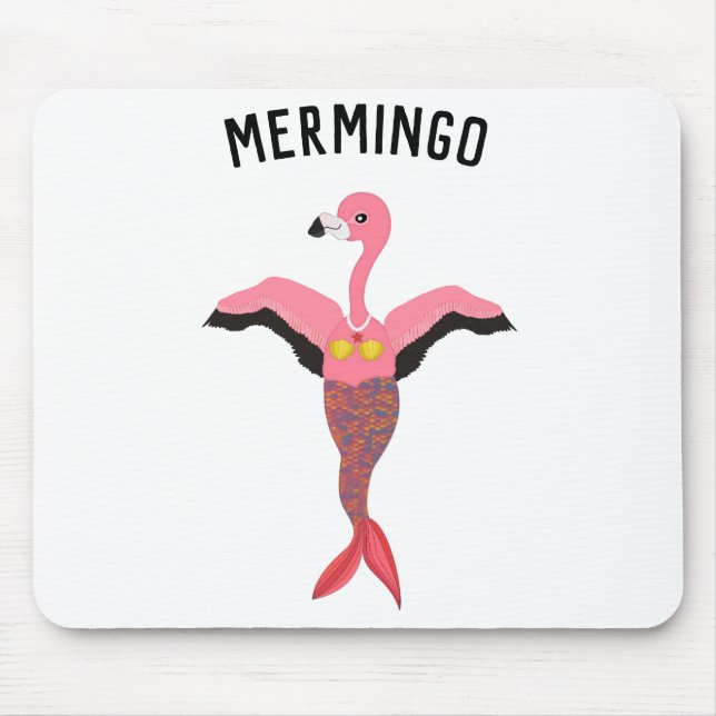 Funny Mermingo Graphic: Flamingo-Mermaid Hybrid Mouse Mat (Front)