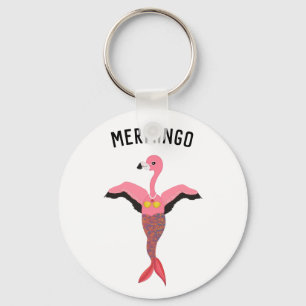 Funny Mermingo Magical Pink Flamingo Mermaid Key Ring