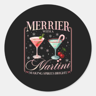 Funny Merrier With A Martini Bachelorette Merry Ch Classic Round Sticker