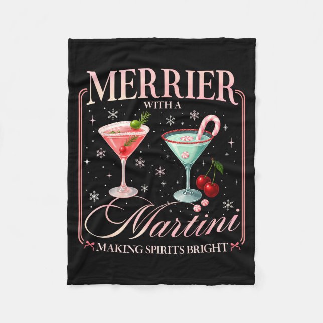 Funny Merrier With A Martini Bachelorette Merry Ch Fleece Blanket (Front)