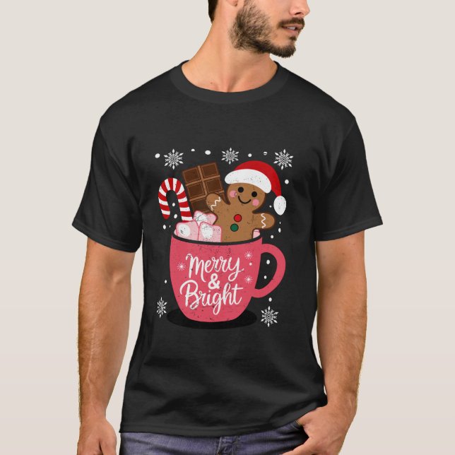 Funny Merry And Bright Christmas Gingerbread Man H T-Shirt (Front)