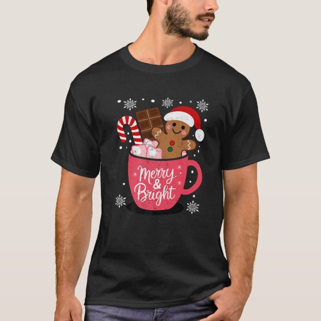 Funny Merry And Bright Christmas Gingerbread Man H T-Shirt (Front)