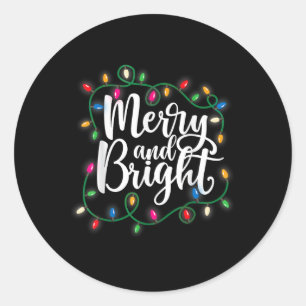 Funny Merry And Bright Christmas Lights Xmas Holid Classic Round Sticker