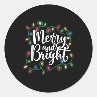 Funny Merry And Bright Christmas Lights Xmas Holid Classic Round Sticker